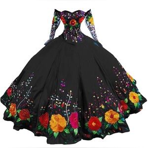 Floral Embroidered Black Wedding Dress